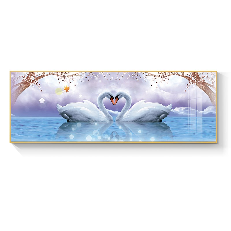 网红主卧室c床装客饰画现代简约天鹅湖挂头画厅沙发背景墙横幅晶