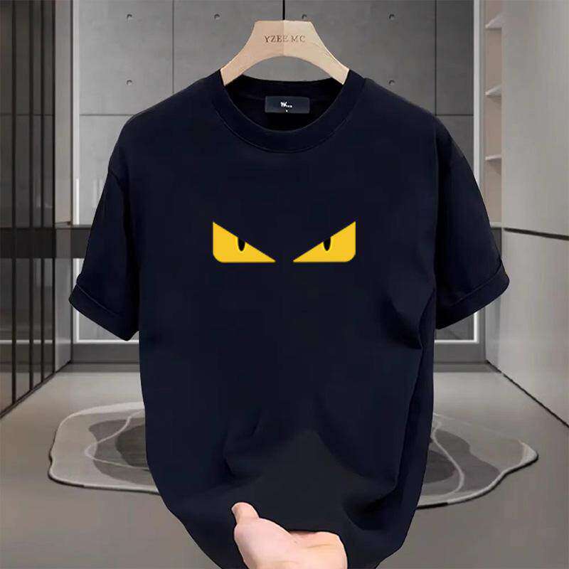 潮牌夏季新款小怪兽眼睛印花圆领短袖男女款T恤百搭100%纯棉上衣