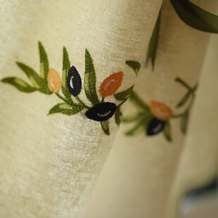 双色橄榄刺绣提拉帘扇形气球帘穿杆小窗户窗帘飘窗厨房免打孔自粘