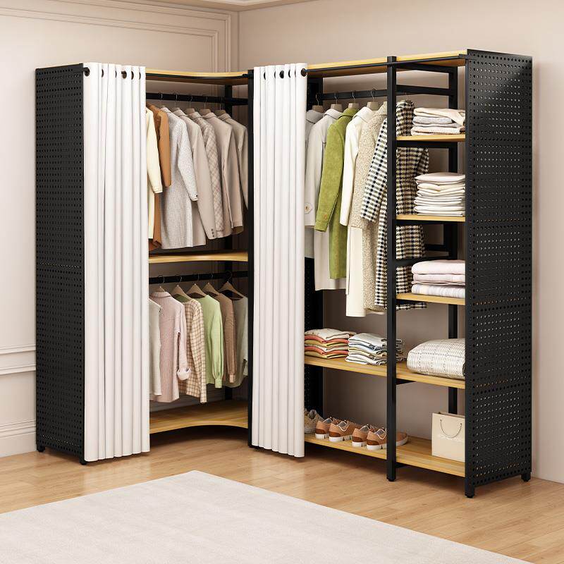 洞洞板简易衣柜家用卧室结实耐用金属收纳衣架出租房落地防尘衣橱