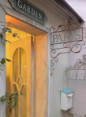 复古花园招牌法式园艺装饰铁艺巴黎PARIS壁挂做旧WELCOME指示牌