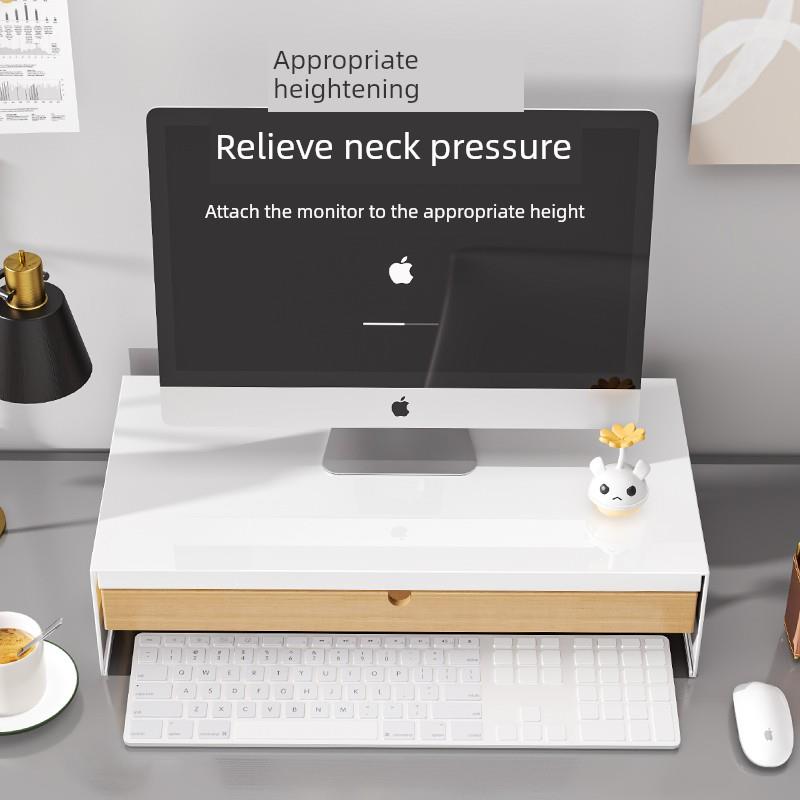 电脑高架桌面屏幕显示器立式办公桌面搁架储物架金属木制带抽屉