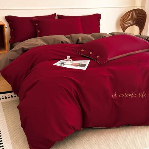 轻奢高级感100S红色四件套结婚床上用品全棉喜被婚庆简约高端婚嫁