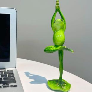 瑜伽青蛙摆件创意搞怪动物田园树脂琉璃工艺品装 饰品玄关桌面摆件