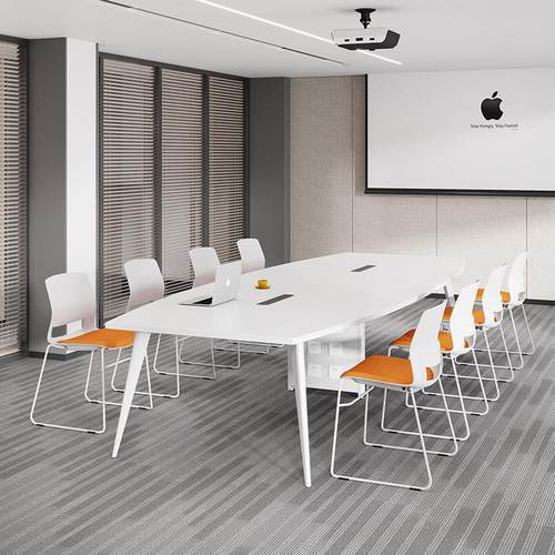 会议桌长桌简约现代小型办公桌椭圆北欧会议室桌椅组合白色洽谈桌