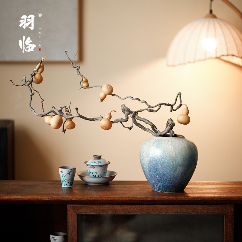 景德镇陶瓷花瓶水培高级感新中式家居复古陶罐禅意玄关干花插花器,家居饰品,花瓶,淘宝优惠券,粉丝福利购,淘宝优惠卷