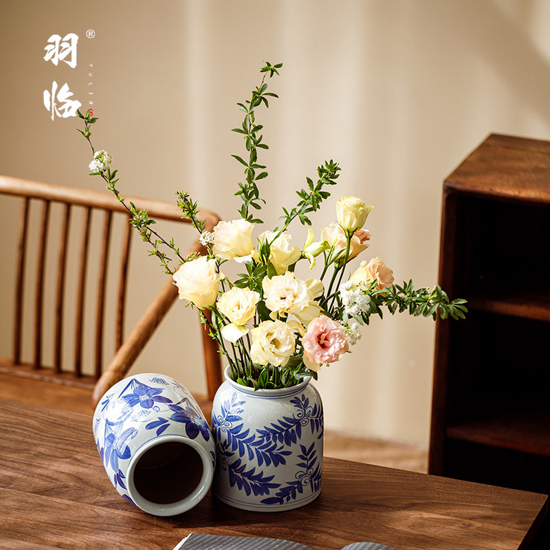 景德镇青花瓷花器覆古怀旧陶瓷花瓶中式手绘陶罐水培插花家居摆饰