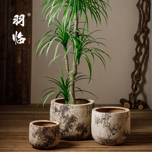 复古斑驳粗陶花盆侘寂风做旧花坛