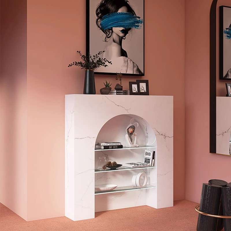入户玄关柜客厅壁炉装饰墙边柜简约现代带灯展示柜创意极窄置物架