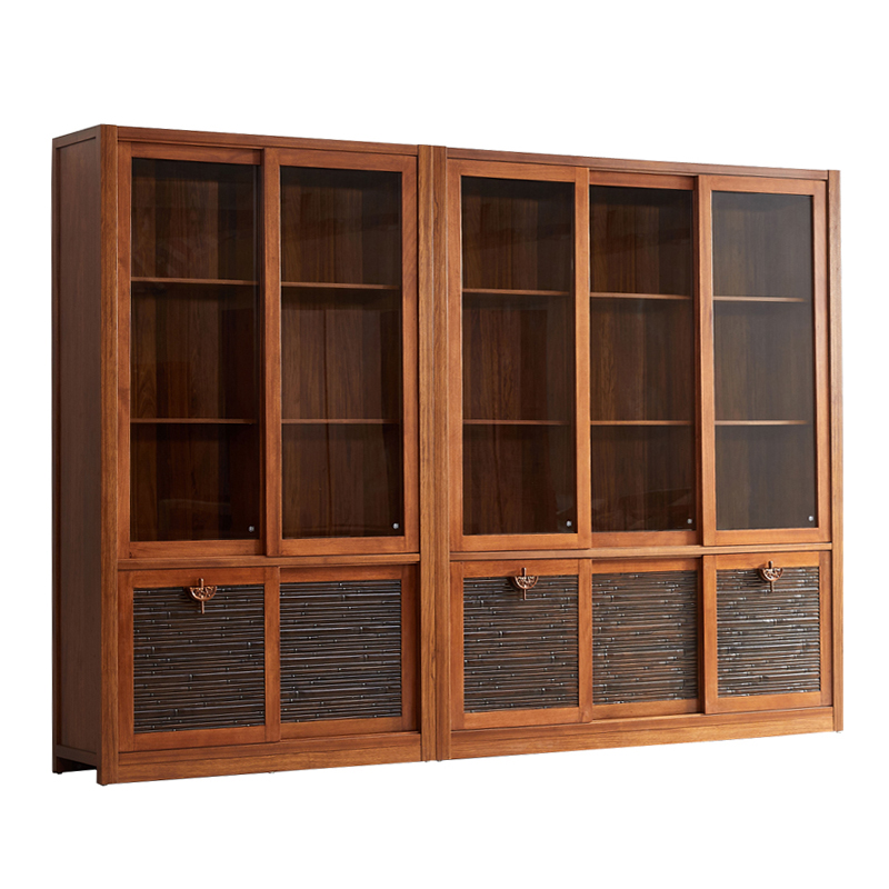 木夕新中式东南亚家具槟榔胡桃木色实木家具竹节博古陈列书架书柜