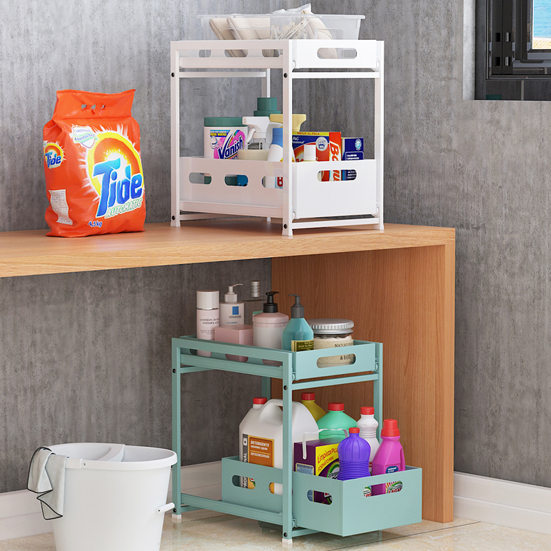 厨房落地式台面置物架抽拉式下水槽收纳拉伸缩杂物柜下水槽整理架