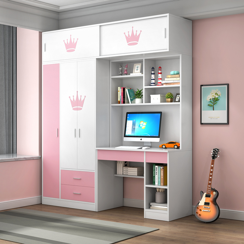 儿童衣柜书桌柜一体女孩多功能收纳储物简约家用卧室小户型挂衣柜