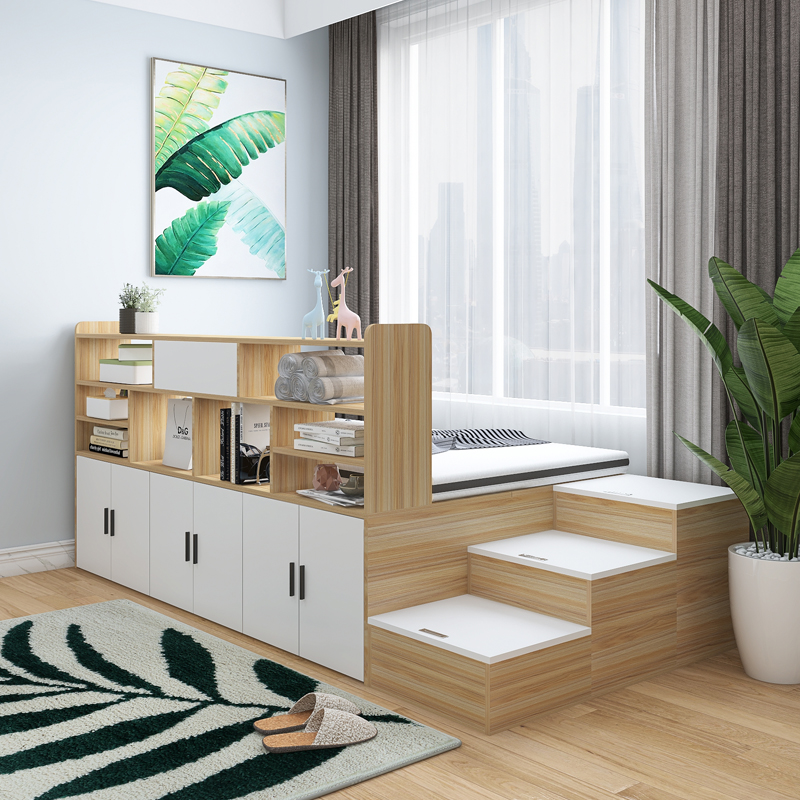 实木床带书架榻榻米式台阶楼阁落地定制拼接儿童组合隔断柜床一体