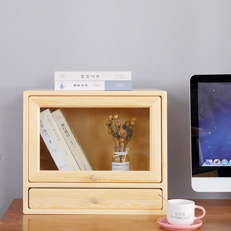 自由组合格子柜实木书柜桌上书柜带玻璃门收纳抽屉式储物柜夹缝柜