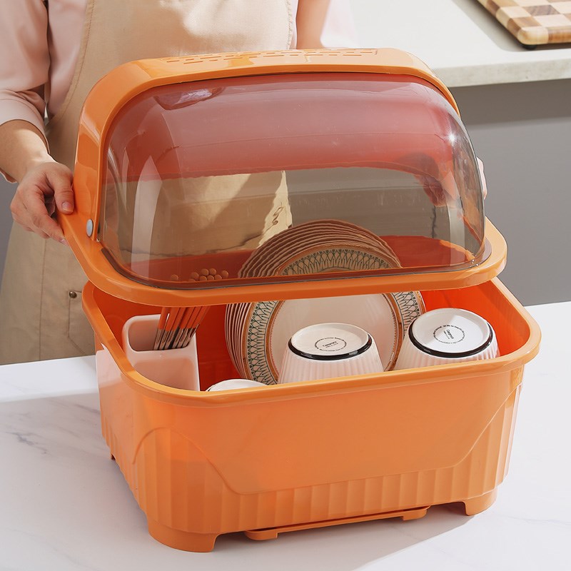 家用碗筷收纳盒带盖放碗箱装碗碟盘餐具碗架置物架子厨房沥水碗柜