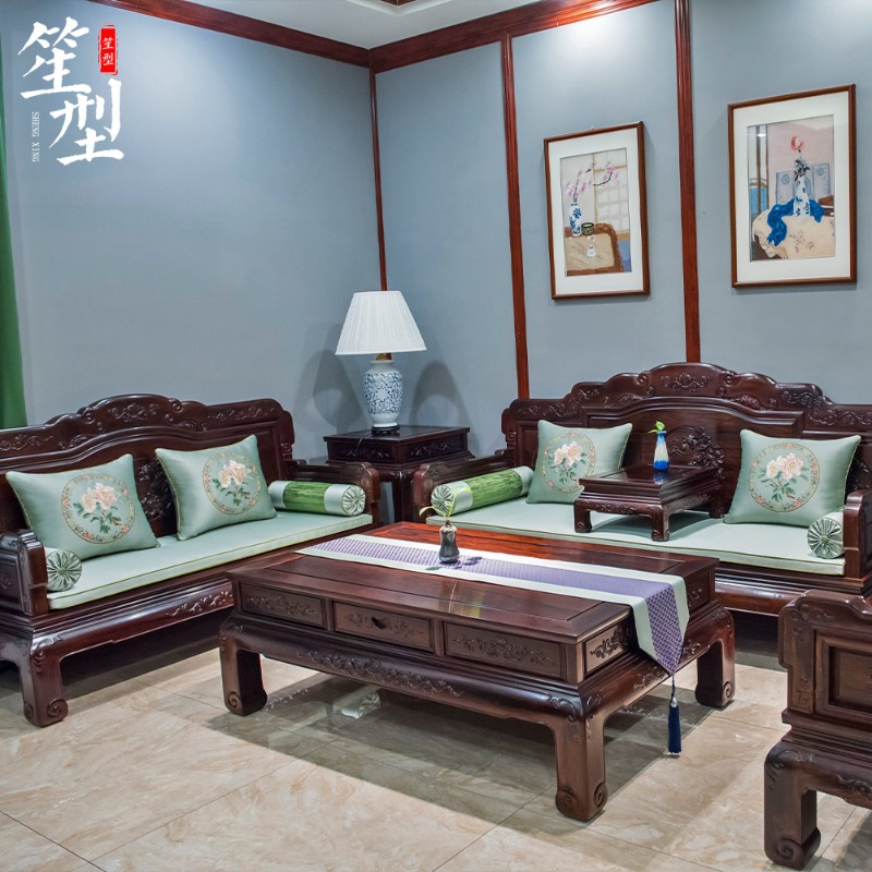 中式古典红木沙发坐垫定制实木家具刺绣海绵垫座垫罗汉床垫套防滑