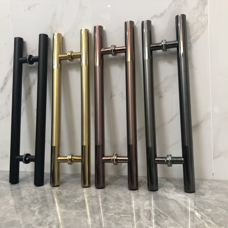 玻璃门拉手不锈钢玫瑰金黑钛金地弹簧门推拉大门黑色对装木门把手