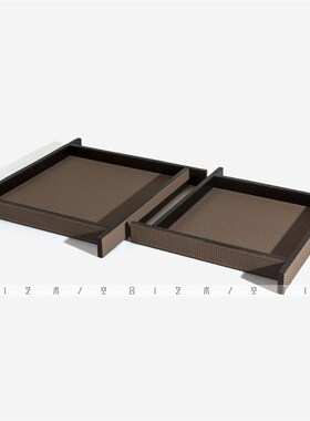 空合方款皮革托盘电镀陶瓷花器玻璃酒杯样板间售楼部客厅茶几摆件