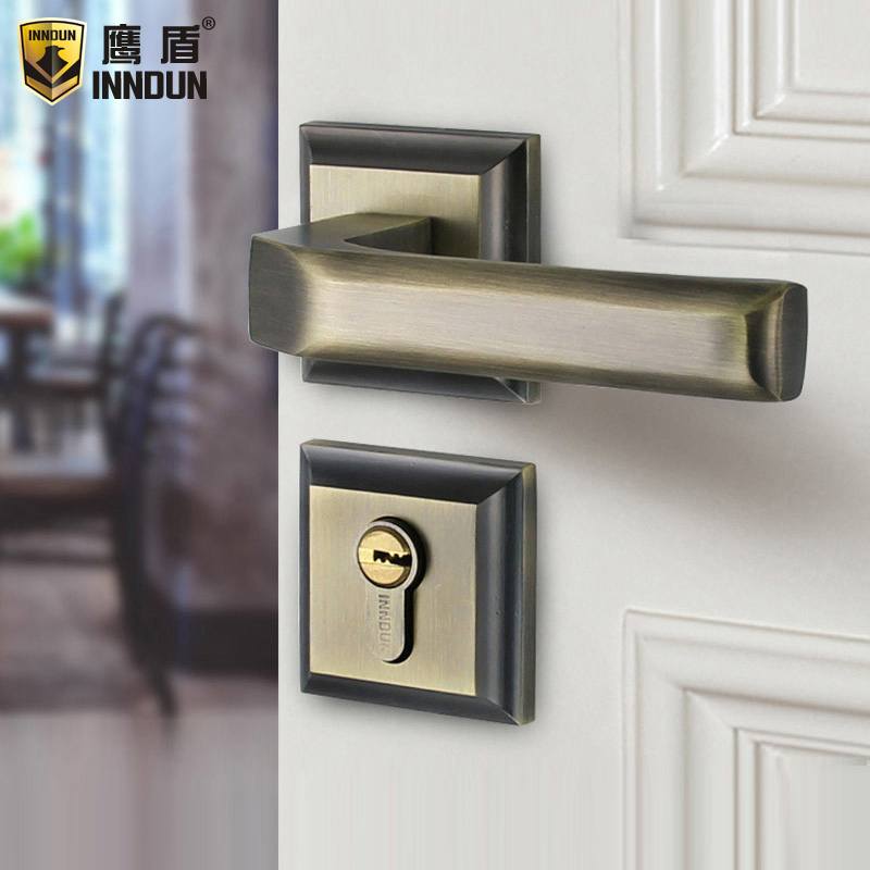 鹰盾 中式仿古门锁分体锁 美式欧式简约青古铜门锁 室内卧室门锁