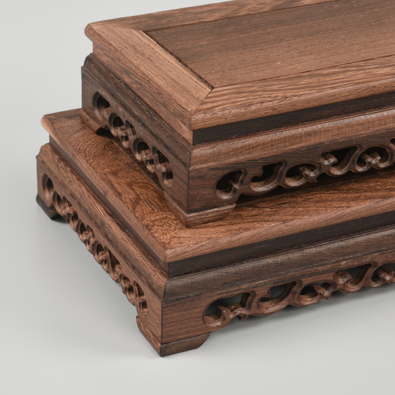 鸡翅木雕刻工艺品摆件长方形奇石头紫砂茶壶实木托架花瓶盆景底座