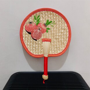 蒲扇手工麦秆编织手摇扇芭蕉夏天纳凉老式 贴画刺绣团扇驱蚊虫扇子