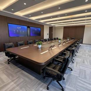 新中式现代简约长方形实木会议桌办公室商务洽谈接待桌长桌会客桌