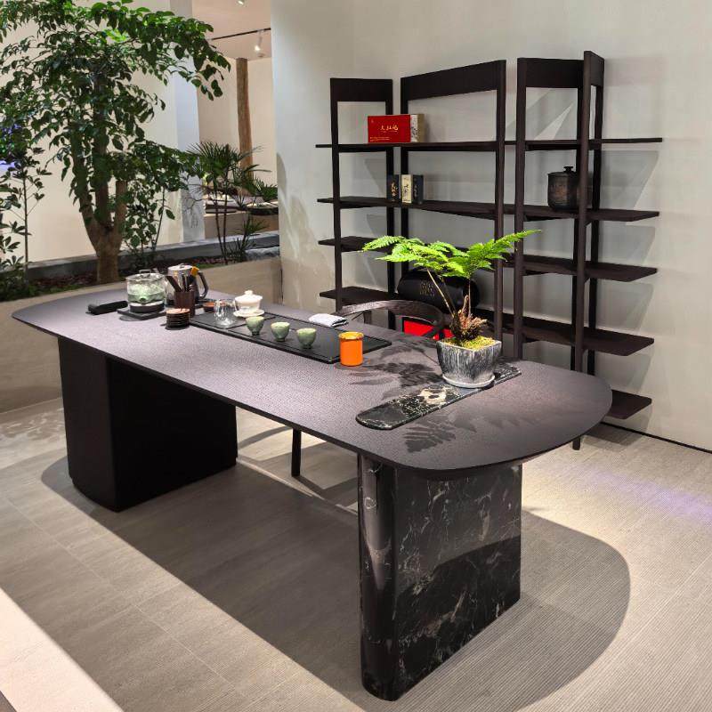 新中式北美黑胡桃木茶桌椅组合简约实木桌书桌可内嵌烧水电器茶盘