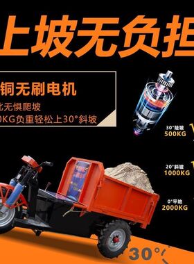 工地电动三轮车建筑工程车拉沙子养殖场拉粪混凝土翻斗自卸灰斗车