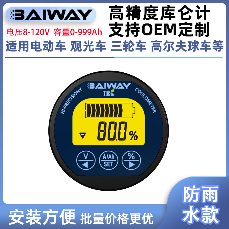 TR16防水f库仑计电瓶电动车电摩三轮车电量显示器表电池容量检测