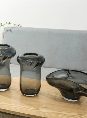 创意轻奢透明玻璃花瓶家居样板房果盘工艺品现代简约客厅套装