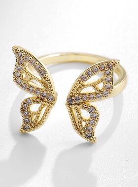 2025新款韩版潮流蝴蝶调节戒指女款个性可爱时尚尾翼潮流网红饰品