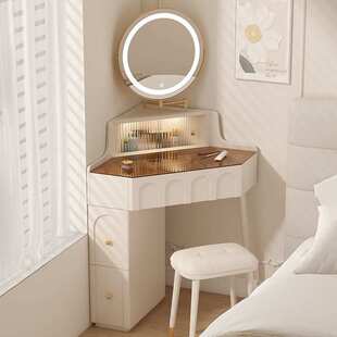 拐角梳妆台实木小户型卧室家用墙角化妆桌带化妆镜转角床头柜一体