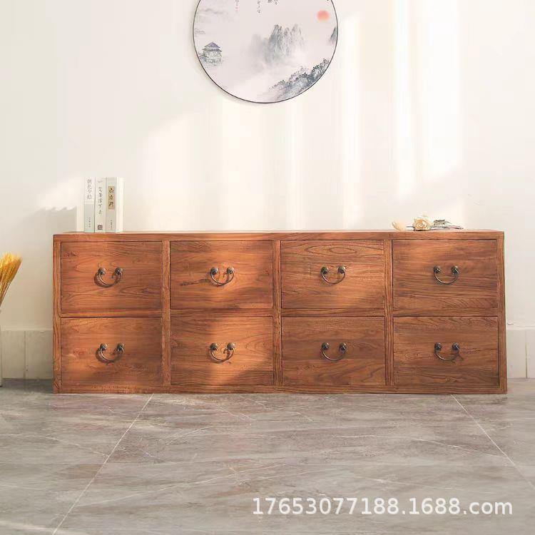 老榆木斗柜中式复古实木储物柜电视玄关落地柜子四六八斗抽屉柜