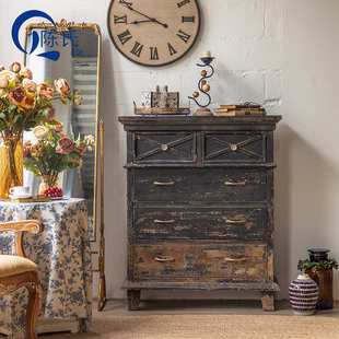 复古酒店收纳五斗柜 做旧个性化卧室百宝柜 侘寂风民宿客厅边柜子