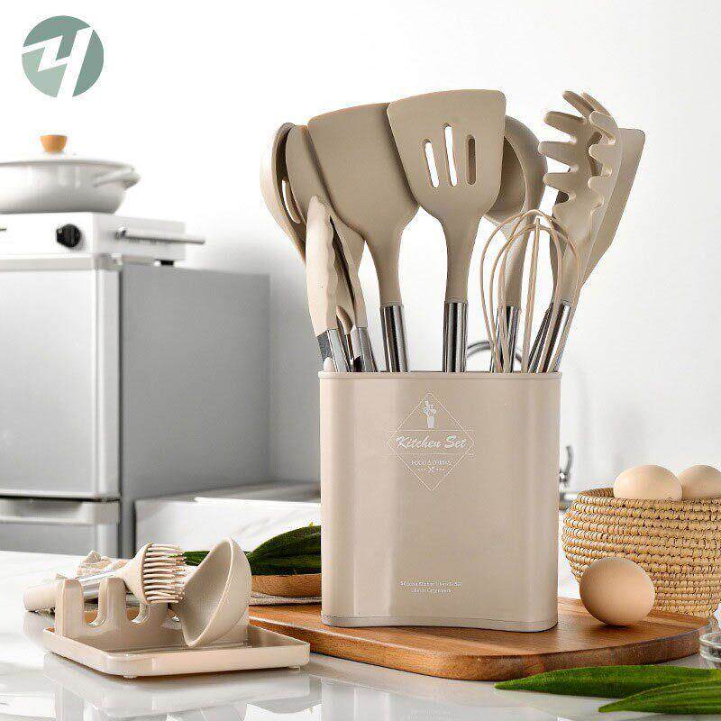 跨界新产品储物桶不锈钢管手柄硅胶厨具11件套炊具铲铲勺