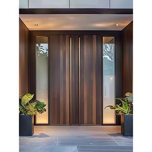 别墅大门农村自建房入户门木纹进户门双开对开门庭院定制铸铝门