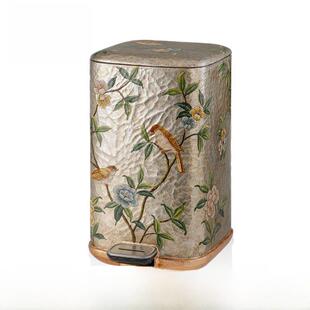 朱莉安法式中式高级住宅客厅和餐厅布裂银箔彩绘脚踏垃圾桶