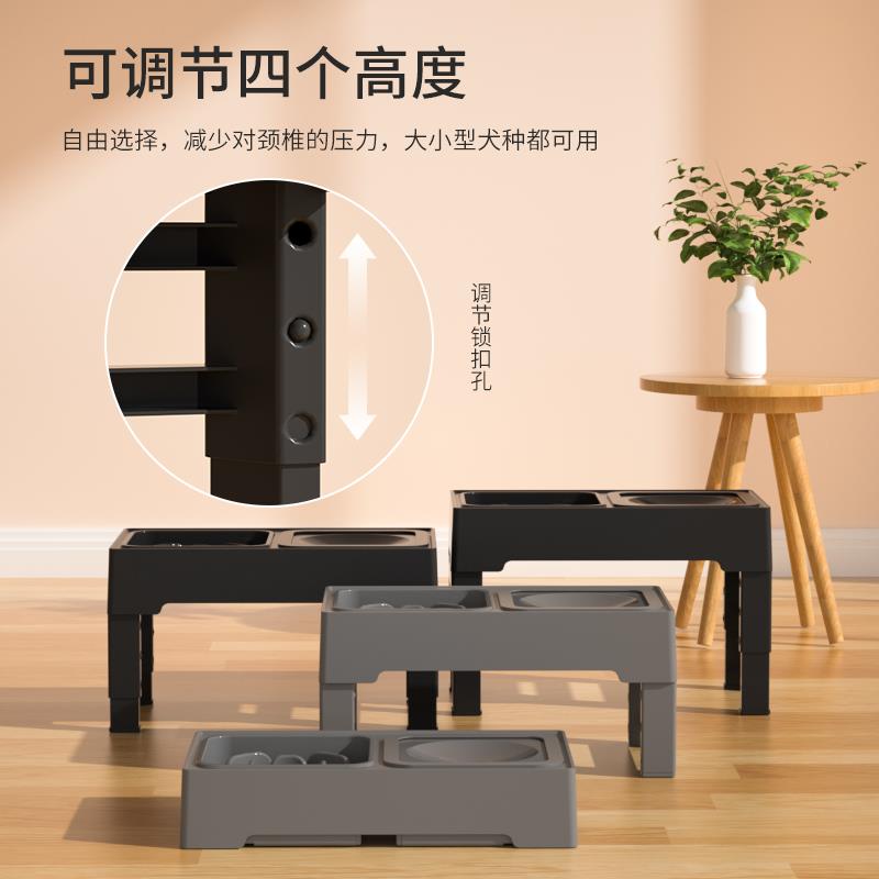 小壹黑色狗狗碗食盆护颈椎喝水一体防打翻慢食碗柯基狗碗宠物双碗