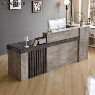 前台接待台实木商铺服装店柜台定制亮光仿大理石吧台桌转角收银台