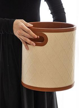 脏衣桶家用脏衣服收纳桶浮雕轻奢皮革杂物桶卧室客厅玩具储物桶