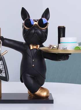 工厂直供法斗犬托盘摆件客厅家居装饰品玄关钥匙收纳桌面托盘