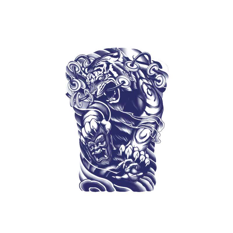 猎己 来财猛虎 草本纹身贴防水防汗不反光手臂小腿脖子胸口日式