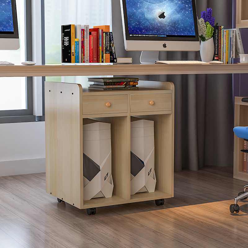 简约可移动电脑主机架机箱收纳架打印机置物架办公柜子实木主机柜