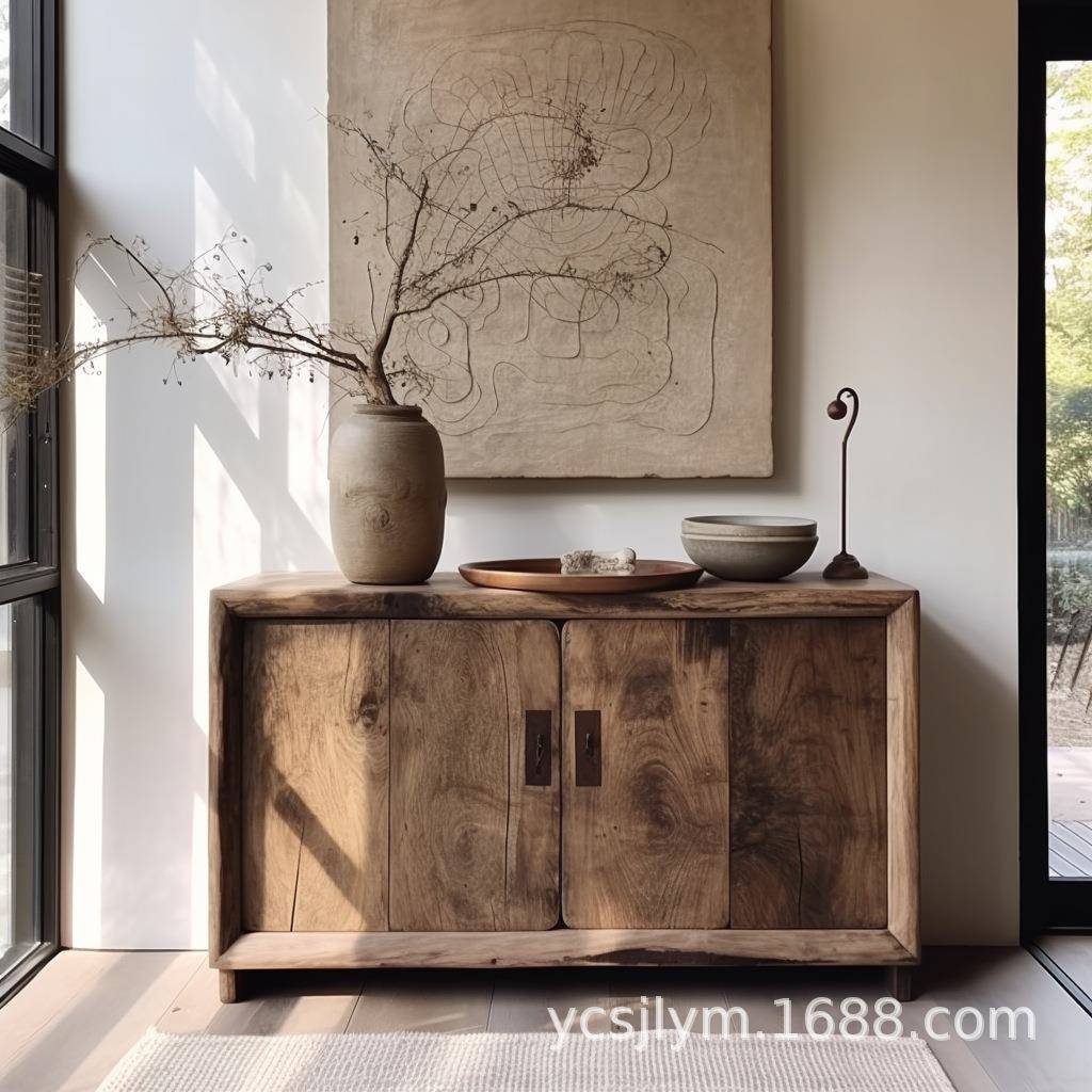 老榆木餐边柜中式储物柜客厅靠墙收纳柜双开门客厅斗柜榆木置物柜