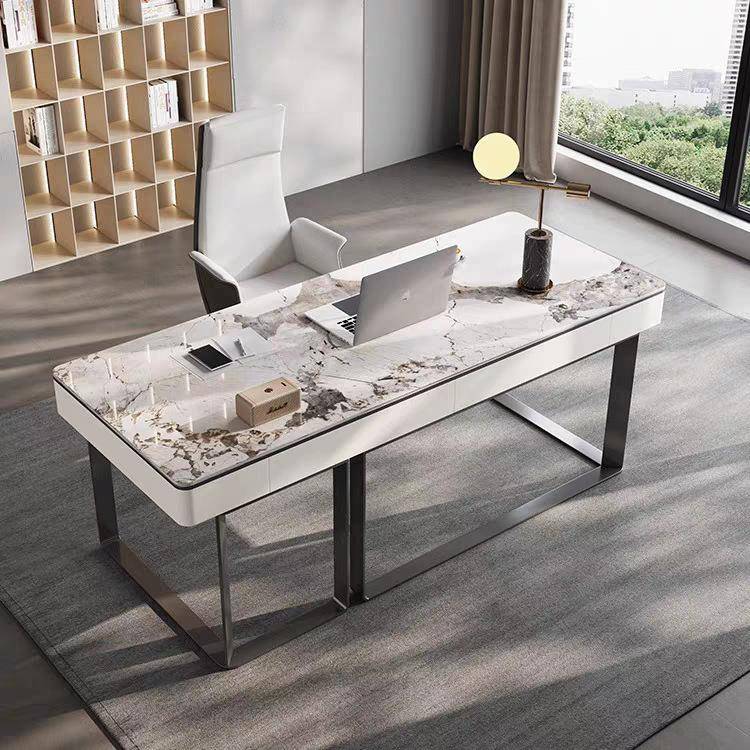 意式极简轻奢书桌岩板台式电脑桌现代书房小户型办公桌家用写字桌