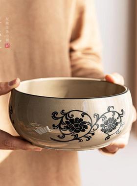 民窑雕花罗汉茶洗｜复古风茶水盂青灰釉杯洗水洗茶海陶瓷功夫茶具