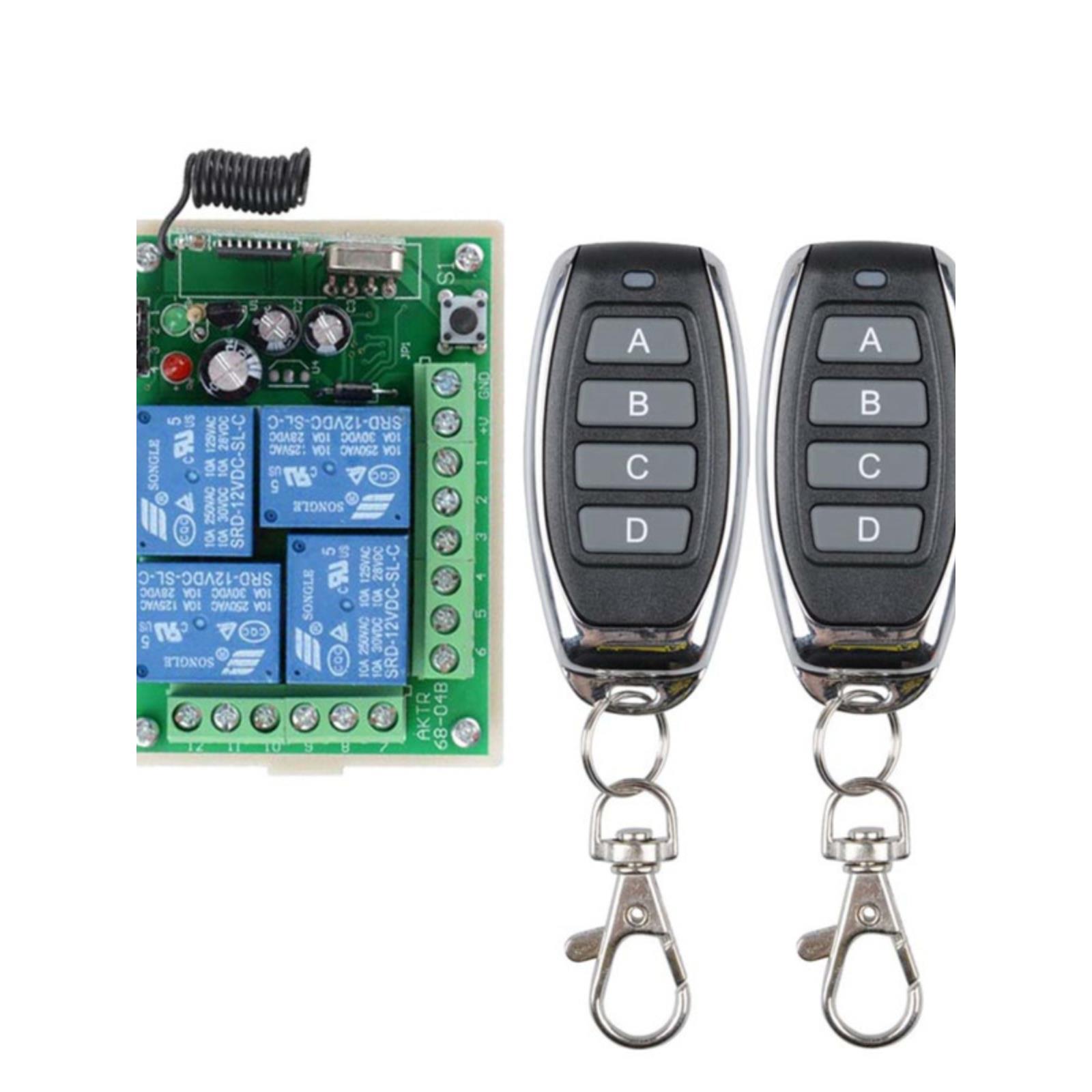 多通道直流12V 24V 10A 4Ch无线中继射频遥控开关接收器+ 4按钮发