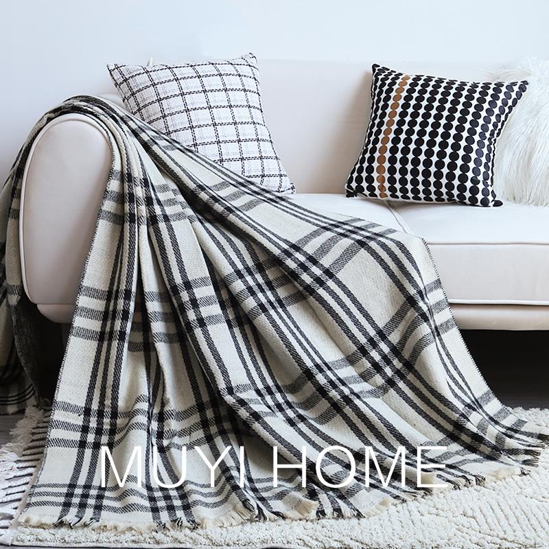 复古苏格兰格仿羊绒休闲毯样板间床尾毯床盖搭巾盖毯民宿沙发毯子