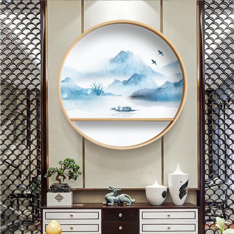 实木圆形新中式客厅禅意挂画现代玄关装饰画餐厅茶室创意立体壁画图片
