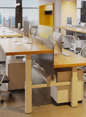 办公桌员工位2人位组合实木办公家俱升降桌双人面对面坐屏风卡座